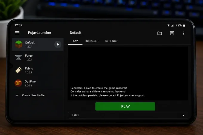 Configuração de renderizador: GL4ES, Zink e LTW