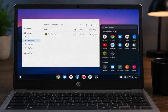 Chromebook showing Android APK and Linux Crostini options