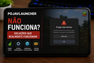 Troubleshooting screen with crash log and RAM allocation settings on PojavLauncher 2026
