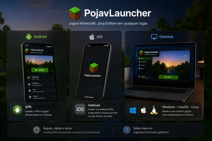 Visão das plataformas Android, iOS e desktop do PojavLauncher